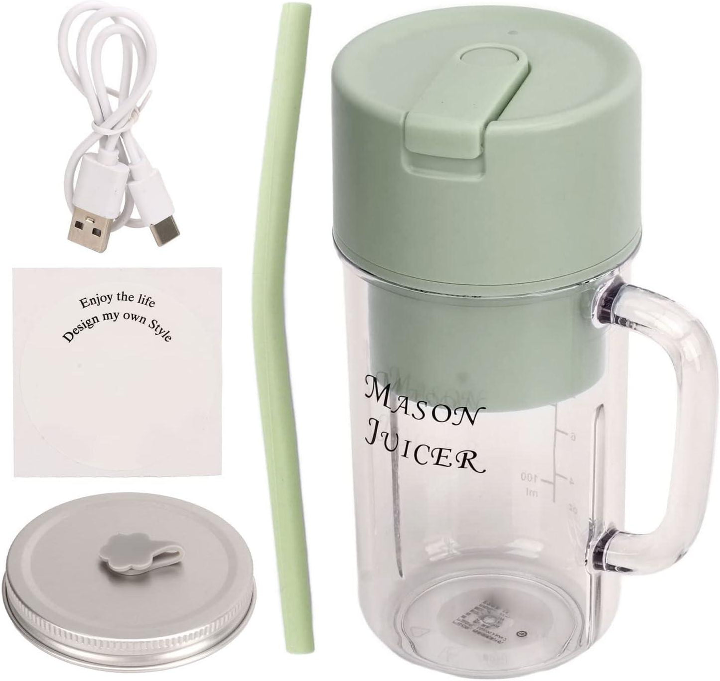 Portable Smoothie Juicer (350ml) USB Rechargeable Electric Juicer Cup with Stra Wireless Travel Blender for Smoothies, Juices, and Outdoor