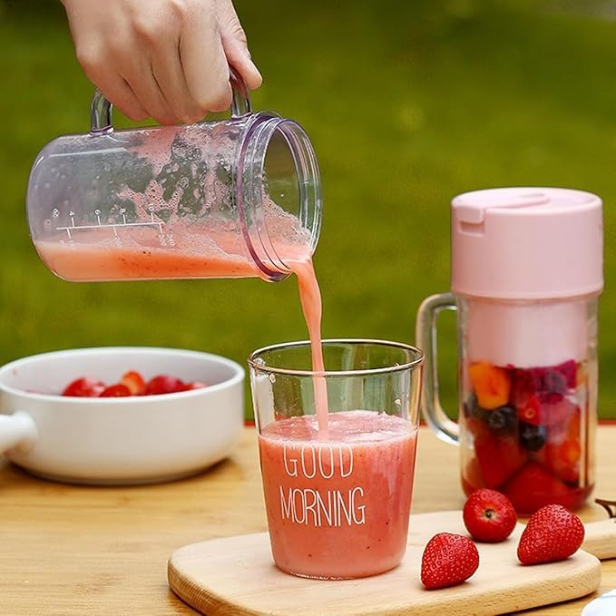 Portable Smoothie Juicer (350ml) USB Rechargeable Electric Juicer Cup with Stra Wireless Travel Blender for Smoothies, Juices, and Outdoor