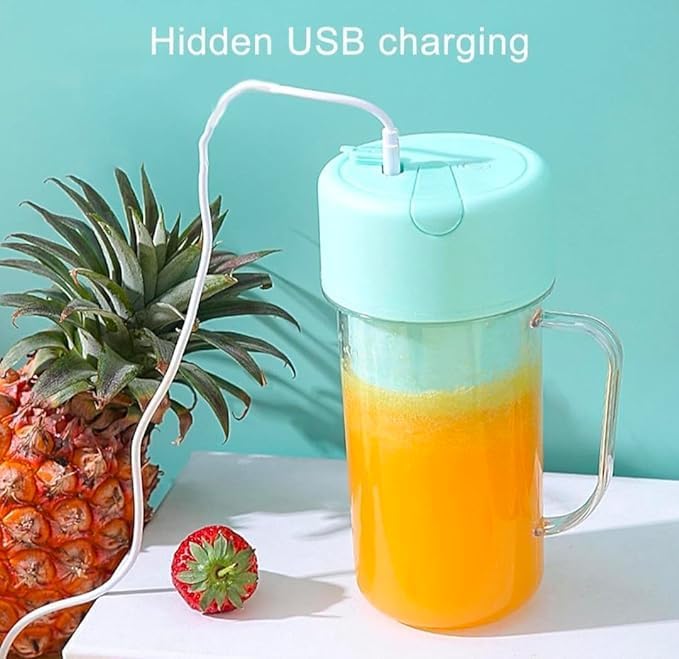 Portable Smoothie Juicer (350ml) USB Rechargeable Electric Juicer Cup with Stra Wireless Travel Blender for Smoothies, Juices, and Outdoor