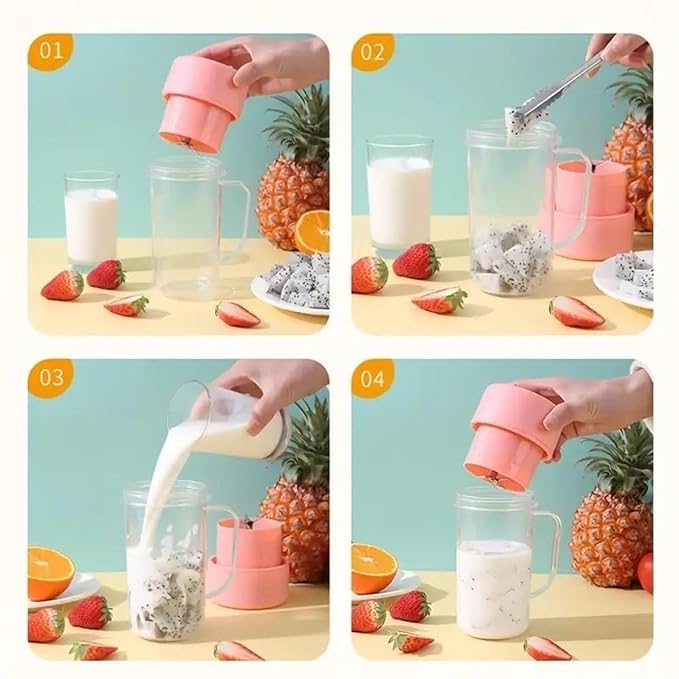 Portable Smoothie Juicer (350ml) USB Rechargeable Electric Juicer Cup with Stra Wireless Travel Blender for Smoothies, Juices, and Outdoor