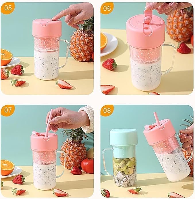 Portable Smoothie Juicer (350ml) USB Rechargeable Electric Juicer Cup with Stra Wireless Travel Blender for Smoothies, Juices, and Outdoor